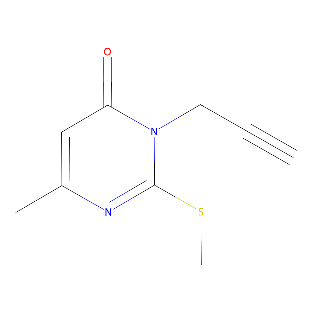 6-Methyl-2-(methylsulfanyl)-3-(prop-2-yn-1-yl)-3,4-dihydropyrimidin-4-one molecular structure, CAS 2624141-15-5