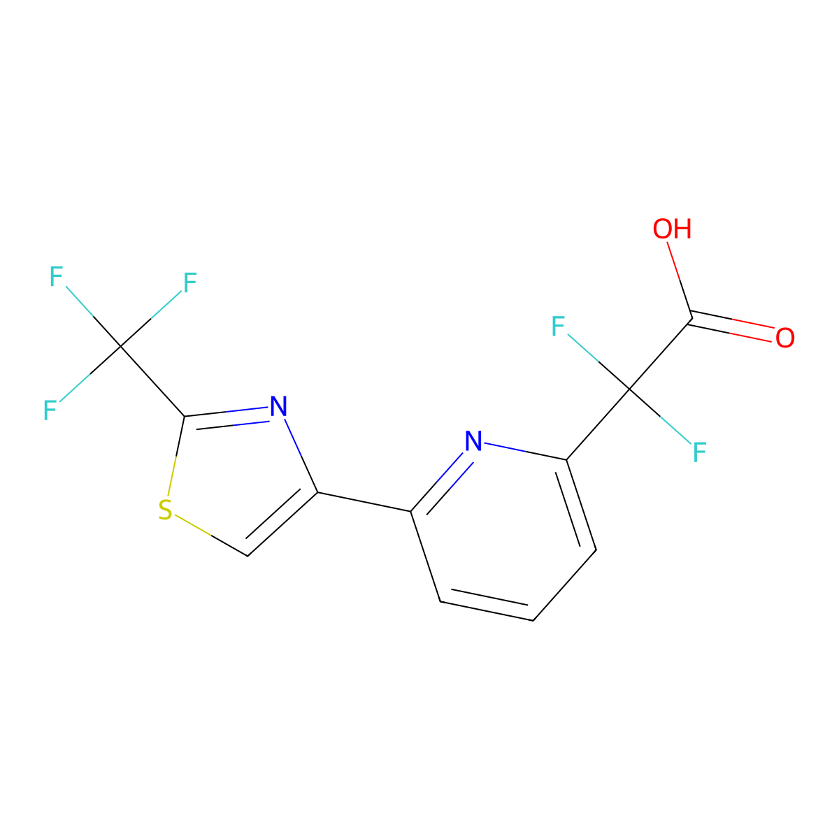 2,2-Difluoro-2-{6-[2-(trifluoromethyl)-1,3-thiazol-4-yl]pyridin-2-yl}acetic acid molecular structure, CAS 2624141-17-7