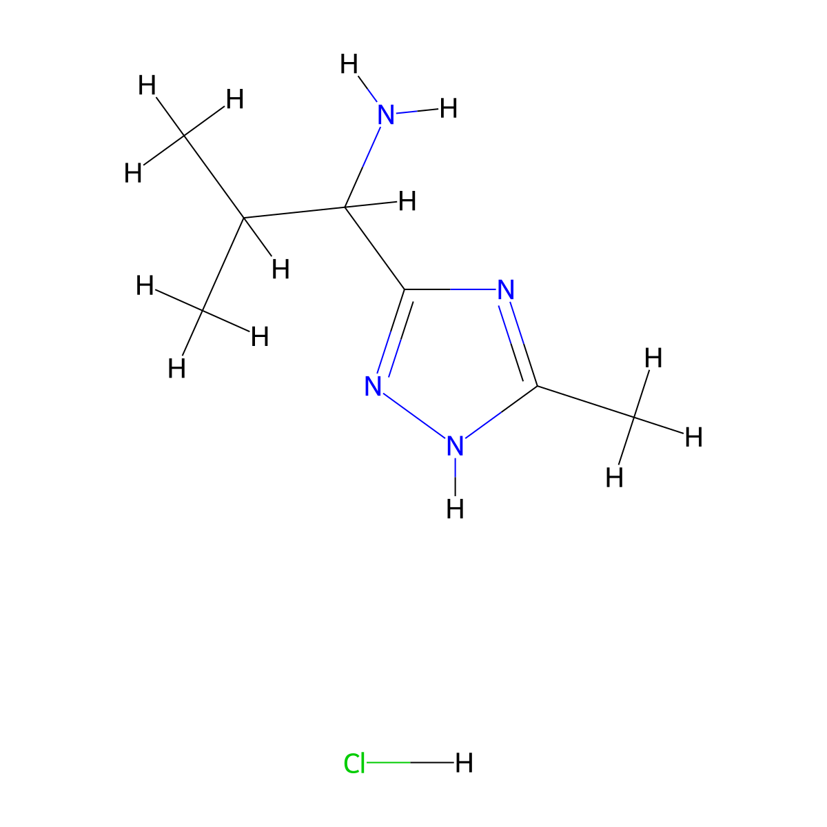 2-methyl-1-(5-methyl-1H-1,2,4-triazol-3-yl)propan-1-amine hydrochloride molecular structure, CAS 2624142-32-9