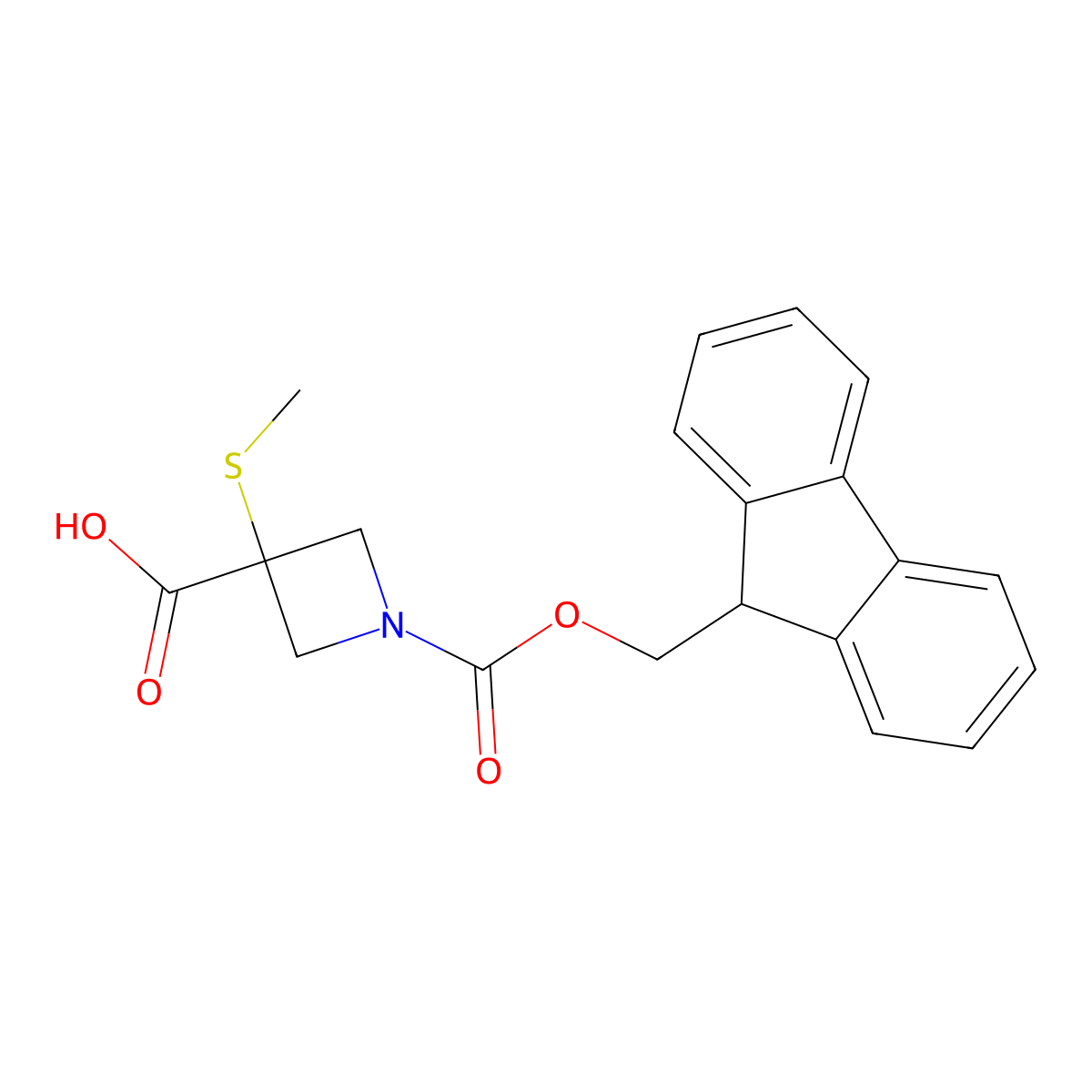 1-{[(9H-fluoren-9-yl)methoxy]carbonyl}-3-(methylsulfanyl)azetidine-3-carboxylic acid molecular structure, CAS 2624142-49-8