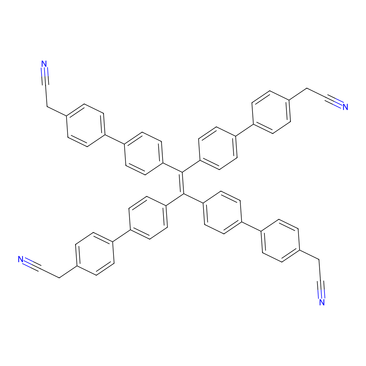 2,2',2'',2'''-(Ethene-1,1,2,2-tetrayltetrakis([1,1'-biphenyl]-4',4-diyl))tetraacetonitrile molecular structure, CAS 2624149-07-9