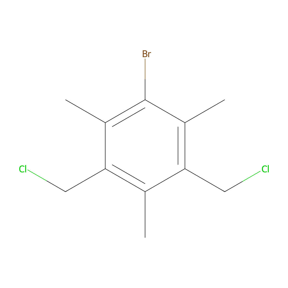 1-Bromo-3,5-bis(chloromethyl)-2,4,6-trimethylbenzene molecular structure, CAS 262422-09-3