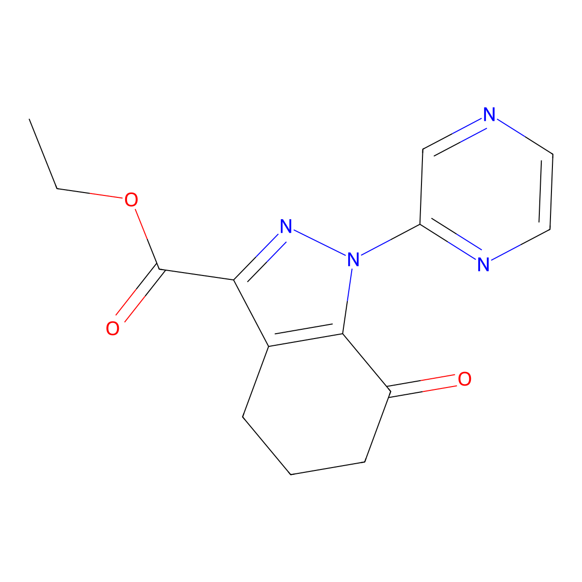 Ethyl 7-oxo-1-(pyrazin-2-yl)-4,5,6,7-tetrahydro-1H-indazole-3-carboxylate molecular structure, CAS 2624296-98-4