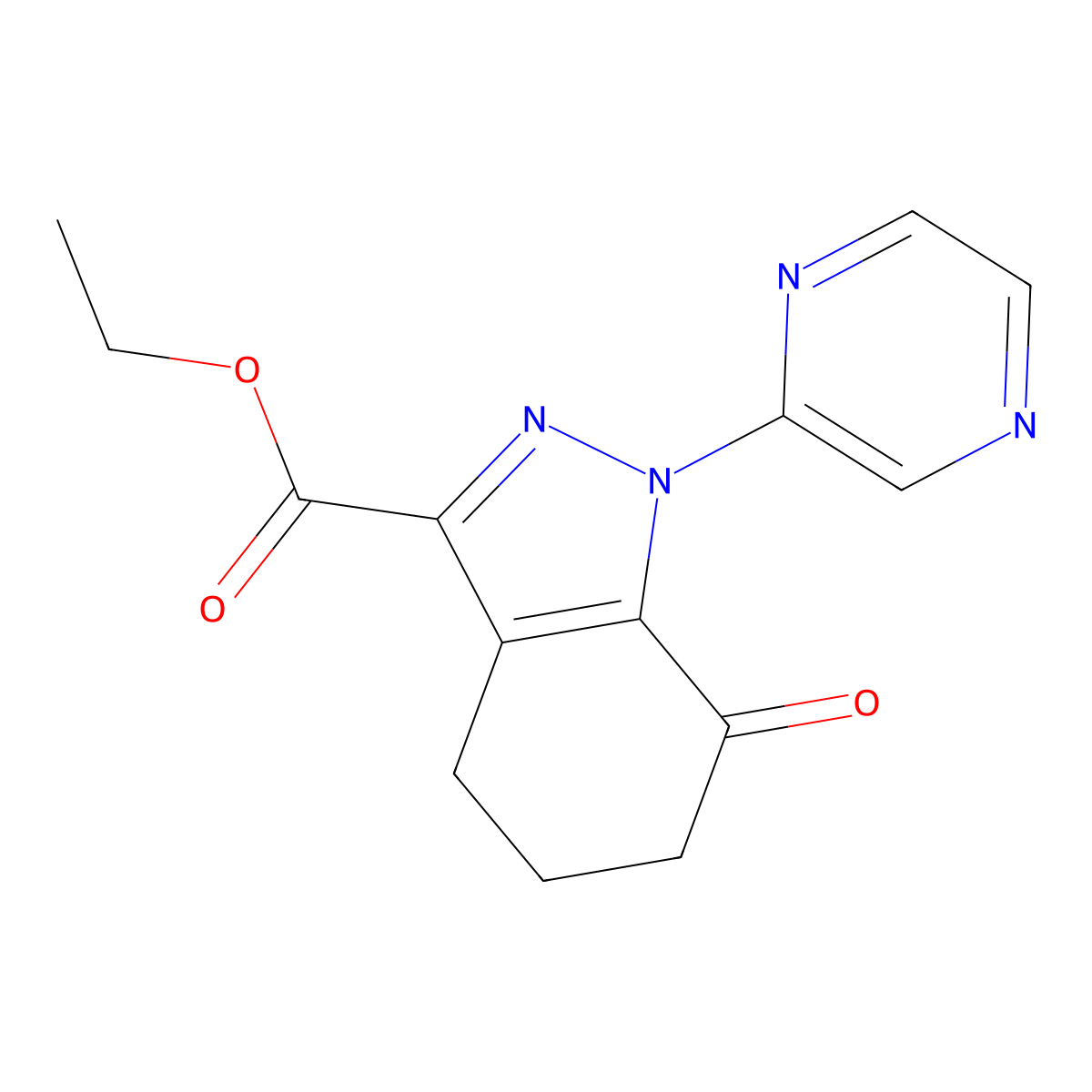 Ethyl 7-oxo-1-(pyrazin-2-yl)-4,5,6,7-tetrahydro-1H-indazole-3-carboxylate molecular structure, CAS 2624296-98-4