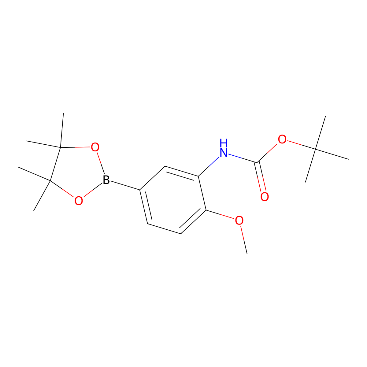tert-butyl N-[2-methoxy-5-(tetramethyl-1,3,2-dioxaborolan-2-yl)phenyl]carbamate molecular structure, CAS 262433-23-8