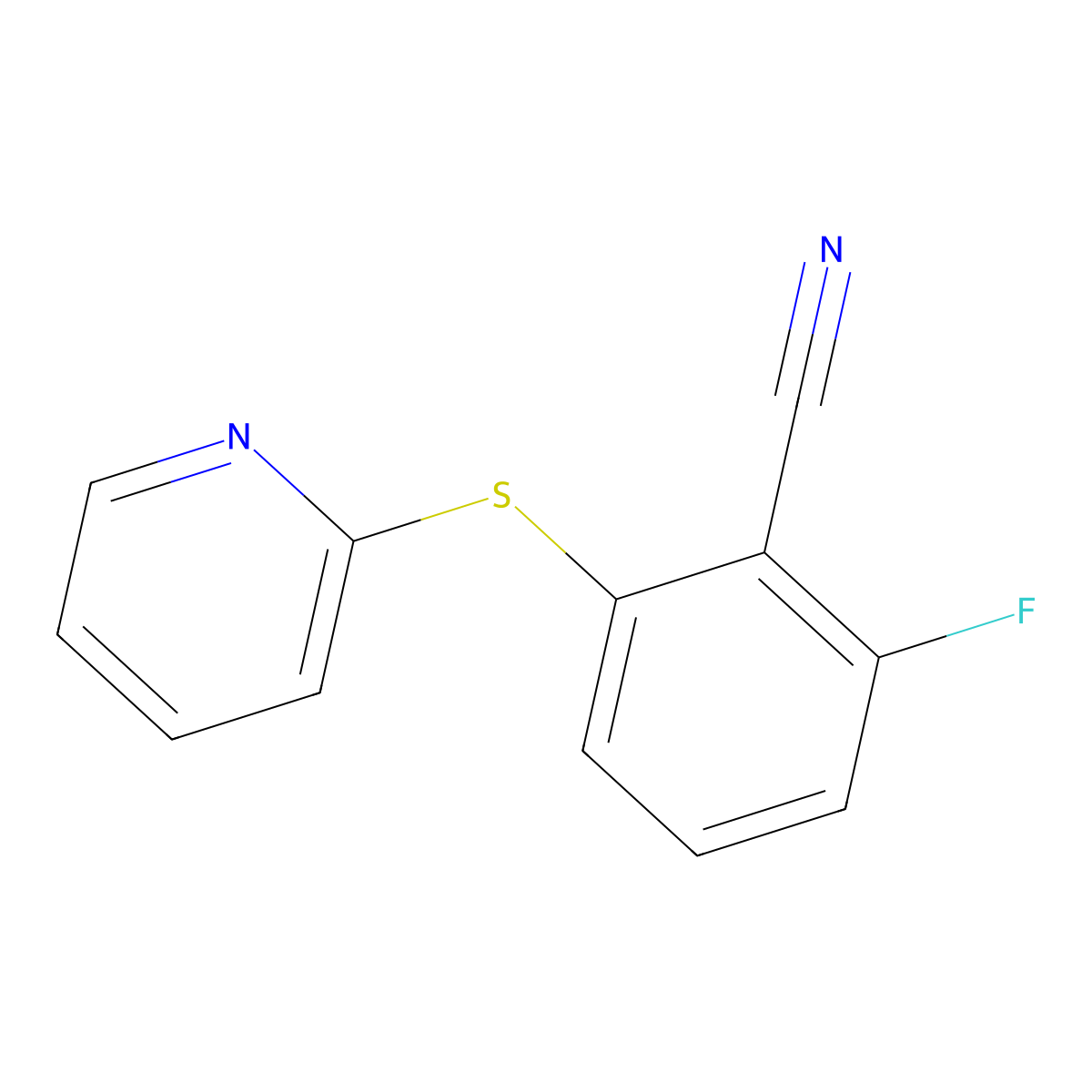 6-Fluoro-2-(2-pyridylthio)benzenecarbonitrile molecular structure, CAS 262433-36-3