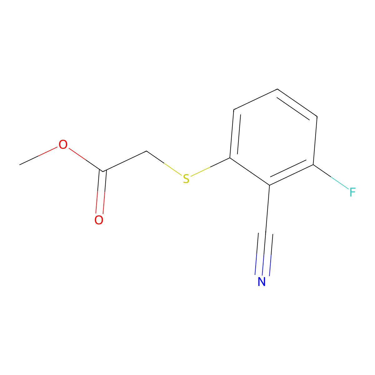 Methyl 2-[(2-cyano-3-fluorophenyl)sulfanyl]acetate molecular structure, CAS 262433-37-4