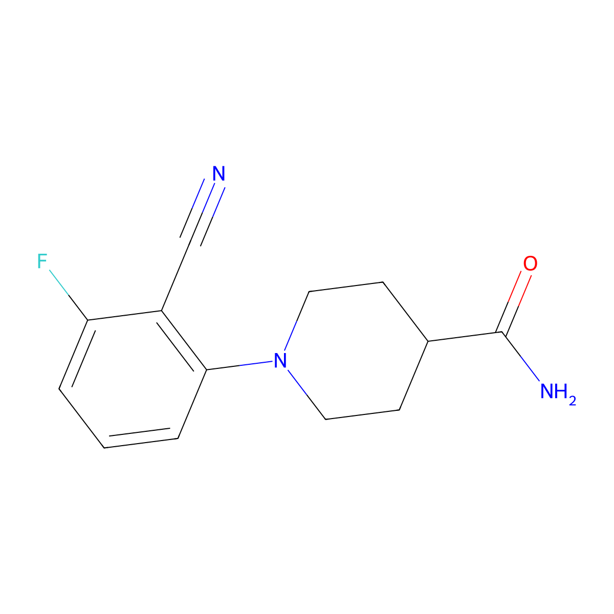 1-(2-Cyano-3-fluorophenyl)piperidine-4-carboxamide molecular structure, CAS 262433-40-9