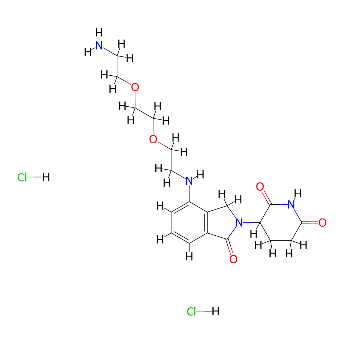 Lenalidomide 4'-PEG2-amine dihydrochloride molecular structure, CAS 2624336-88-3