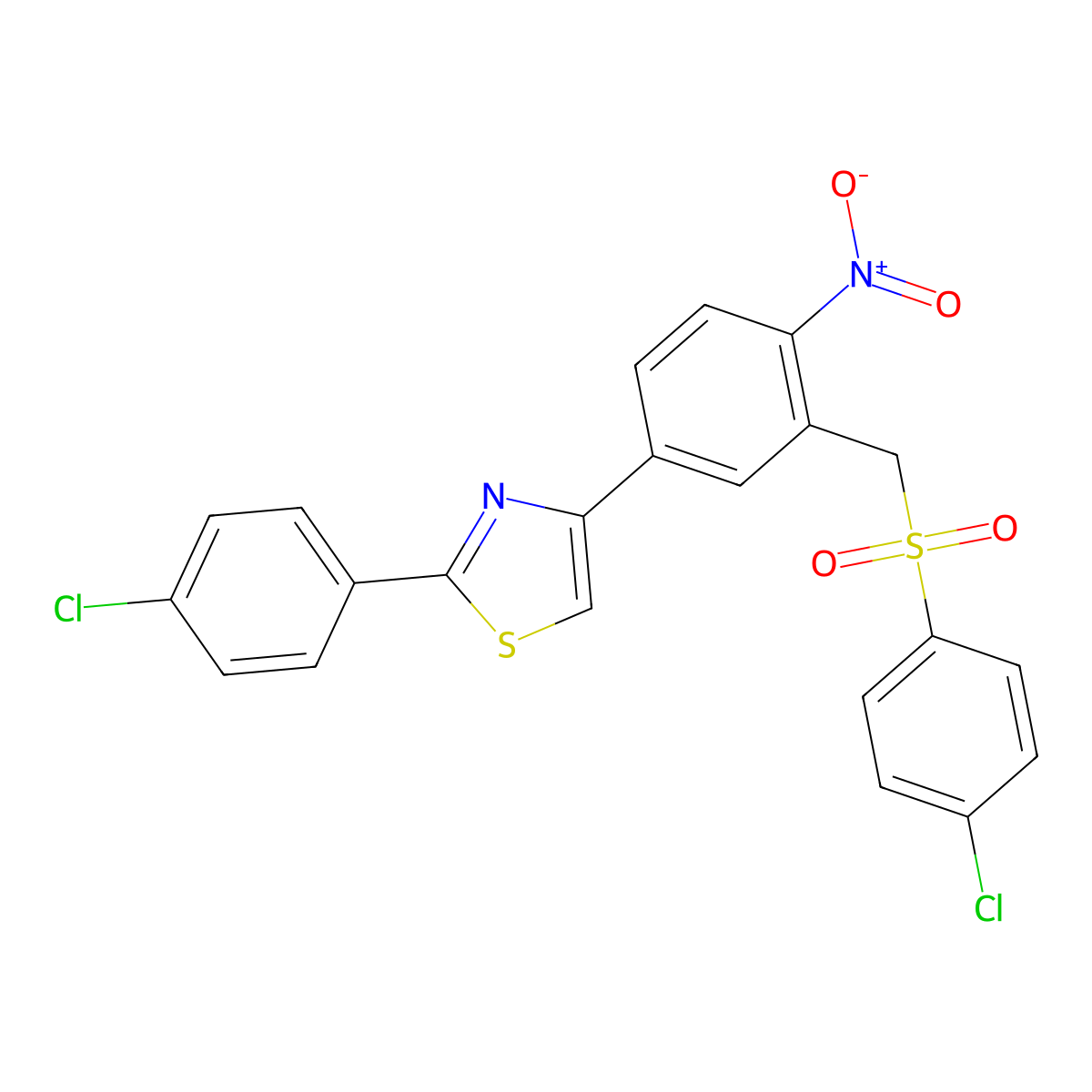 2-(4-Chlorophenyl)-4-(3-(((4-chlorophenyl)sulfonyl)methyl)-4-nitrophenyl)-1,3-thiazole molecular structure, CAS 262439-68-9