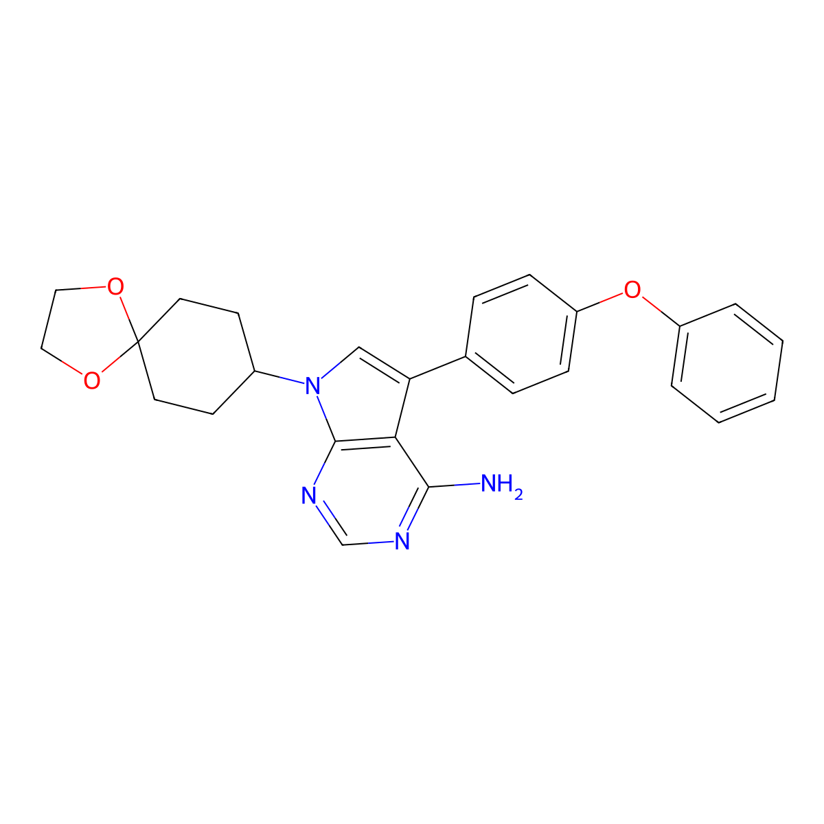 5-(4-phenoxyphenyl)-7-(1,4-dioxaspiro[4.5]decan-8-yl)-7H-pyrrolo[2,3-d]pyrimidin-4-amine molecular structure, CAS 262441-40-7