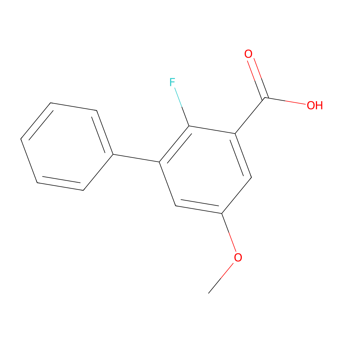 2-Fluoro-5-methoxy-[1,1'-biphenyl]-3-carboxylic acid molecular structure, CAS 2624416-91-5