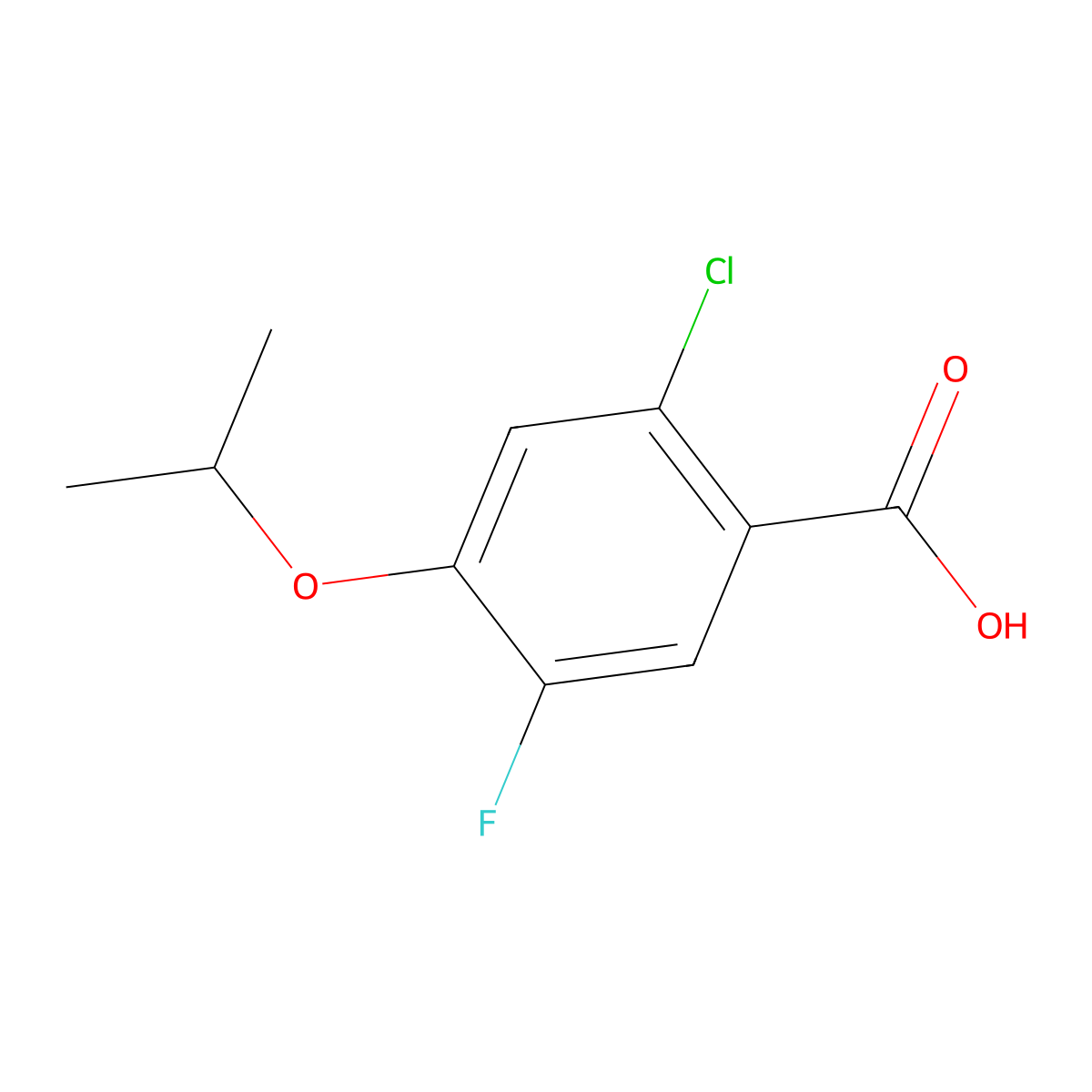 2-Chloro-5-fluoro-4-isopropoxybenzoic acid molecular structure, CAS 2624417-18-9