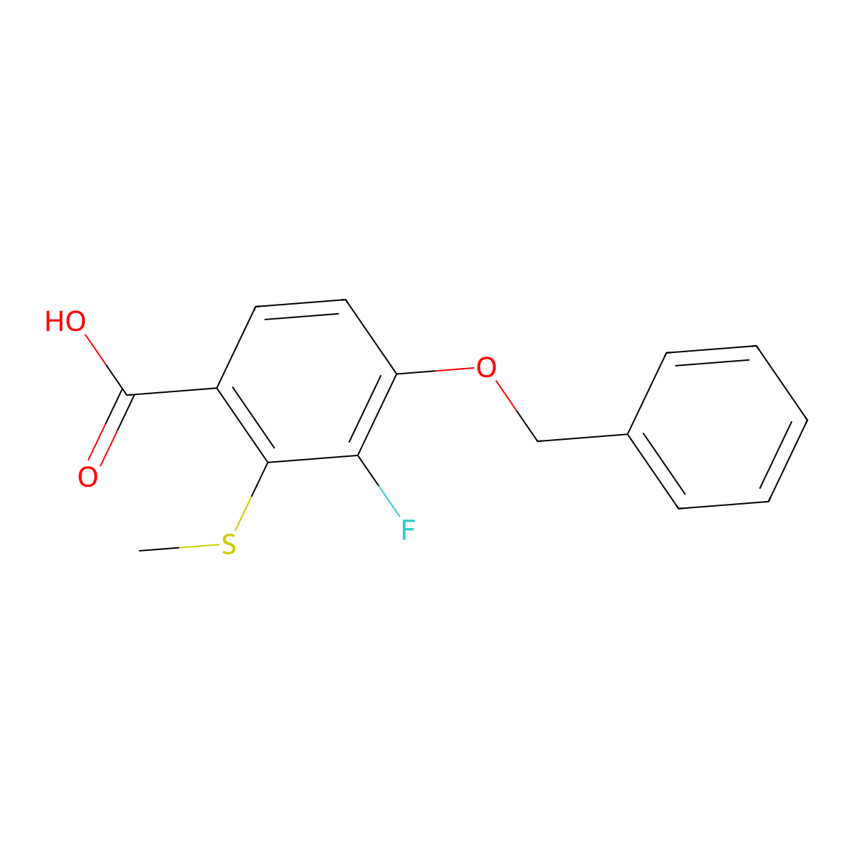 4-(Benzyloxy)-3-fluoro-2-(methylthio)benzoic acid molecular structure, CAS 2624417-32-7