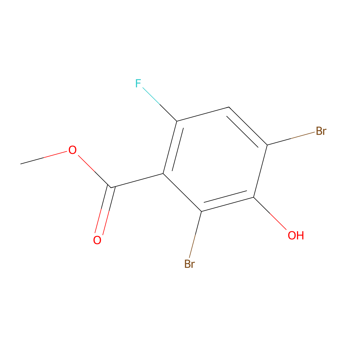 Methyl 2,4-dibromo-6-fluoro-3-hydroxybenzoate molecular structure, CAS 2624417-35-0