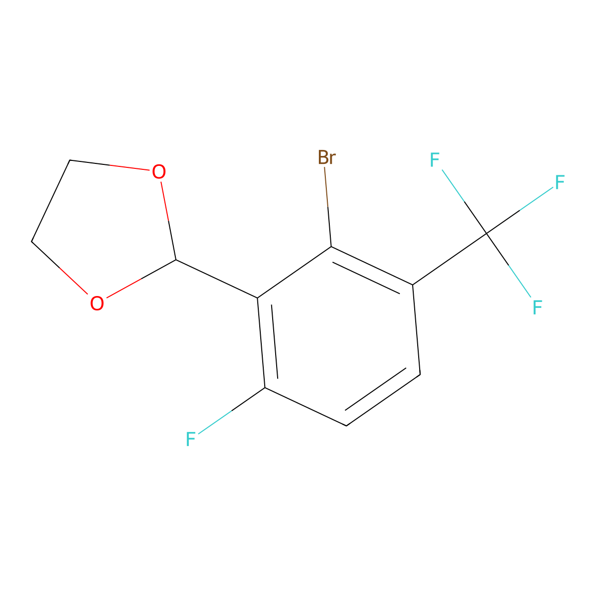 2-(2-Bromo-6-fluoro-3-(trifluoromethyl)phenyl)-1,3-dioxolane molecular structure, CAS 2624417-70-3