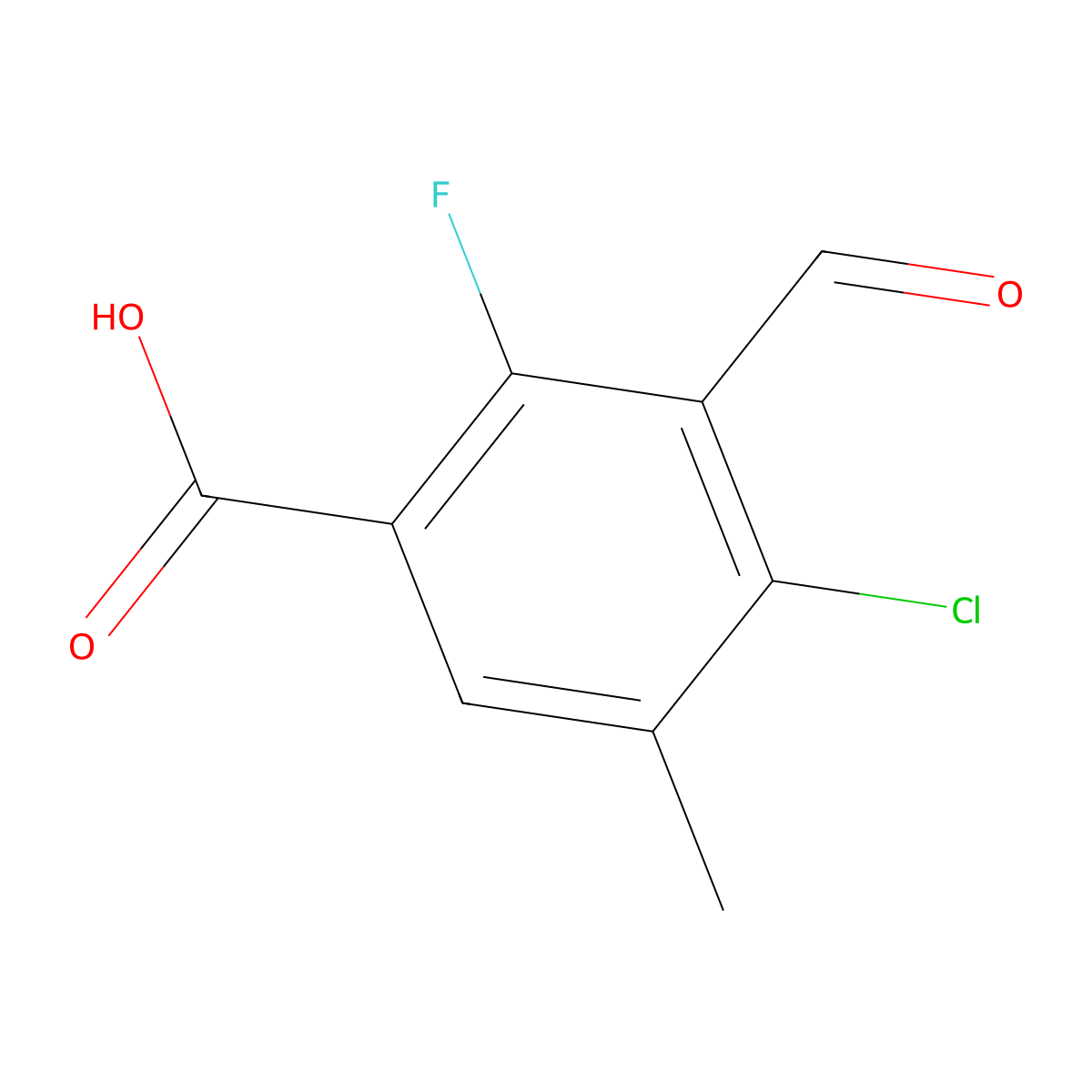 4-Chloro-2-fluoro-3-formyl-5-methylbenzoic acid molecular structure, CAS 2624417-79-2
