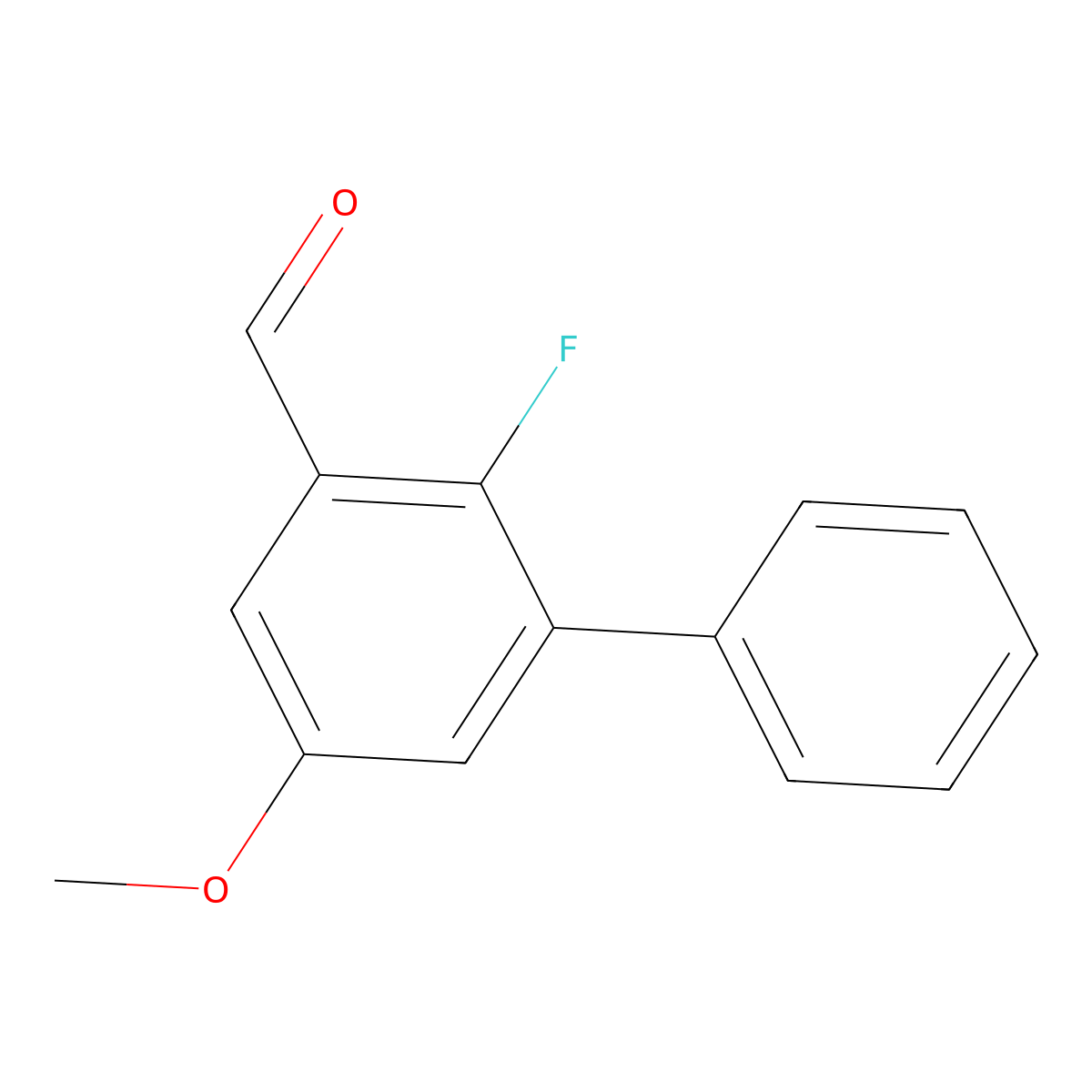 2-Fluoro-5-methoxy-[1,1'-biphenyl]-3-carbaldehyde molecular structure, CAS 2624417-90-7