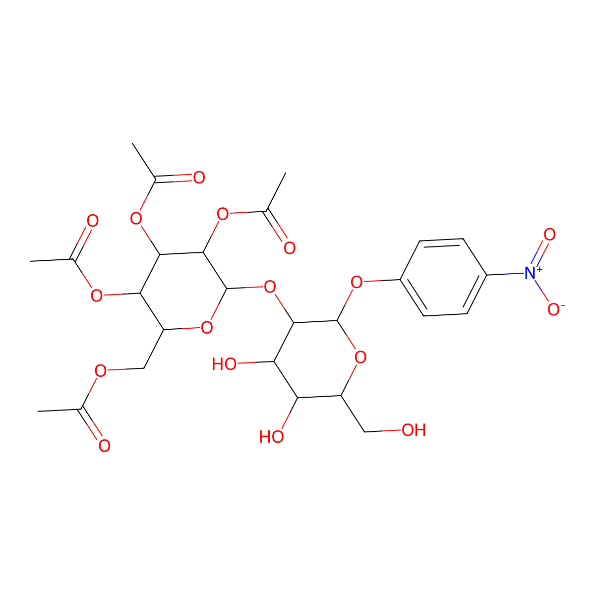 4-Nitrophenyl 2-O-(2,3,4,6-tetra-O-acetyl-b-D-glucopyranosyl)-b-D-glucopyranoside molecular structure, CAS 26255-69-6