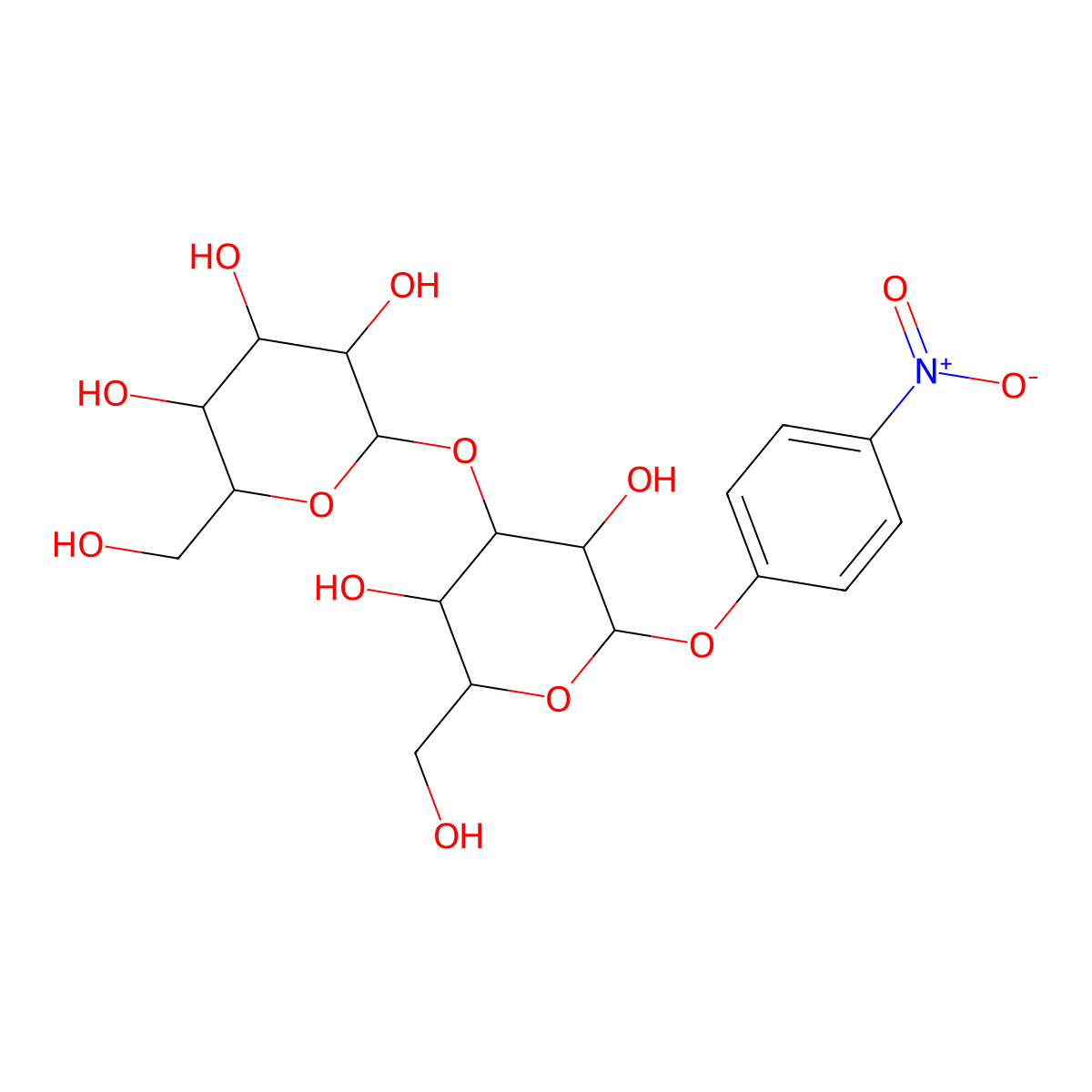 4-Nitrophenyl 3-O-(b-D-glucopyranosyl)-b-D-glucopyranoside molecular structure, CAS 26255-70-9