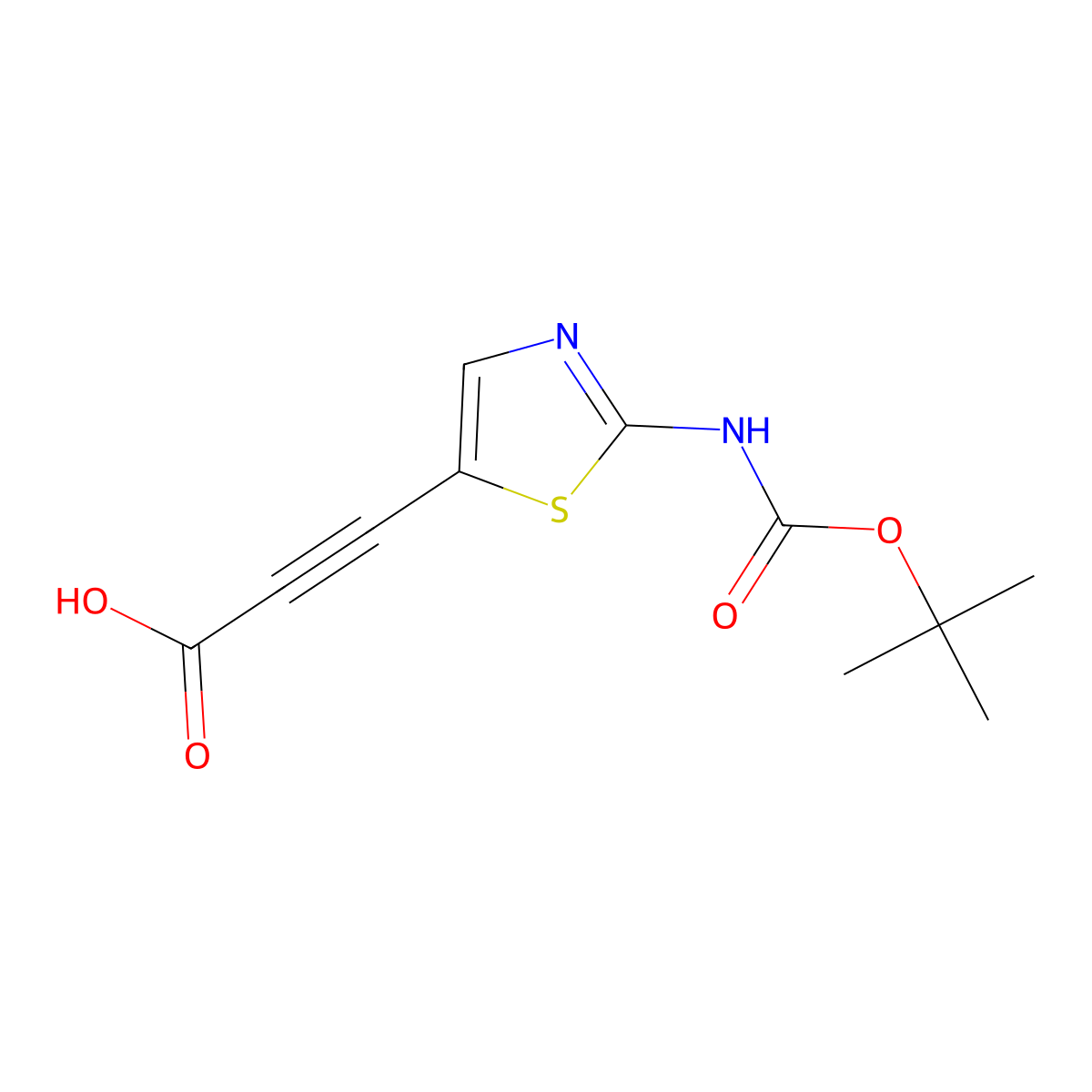 3-(2-{[(Tert-butoxy)carbonyl]amino}-1,3-thiazol-5-yl)prop-2-ynoic acid molecular structure, CAS 2625849-62-7