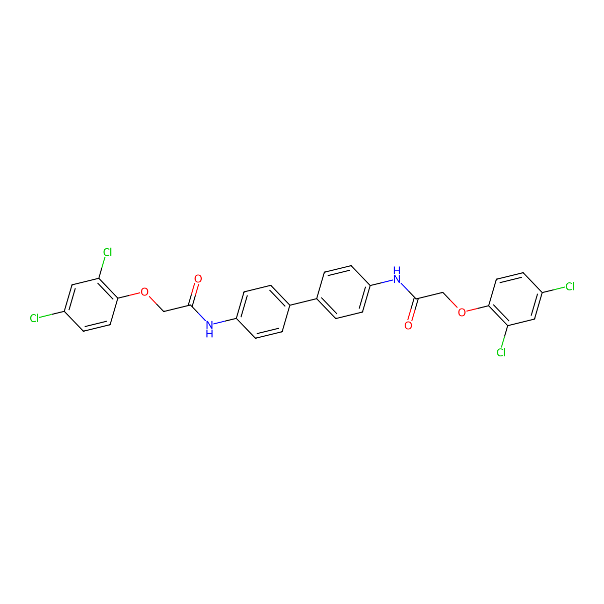 2-(2,4-dichlorophenoxy)-N-[4-[4-[[2-(2,4-dichlorophenoxy)acetyl]amino]phenyl]phenyl]acetamide molecular structure, CAS 262589-80-0