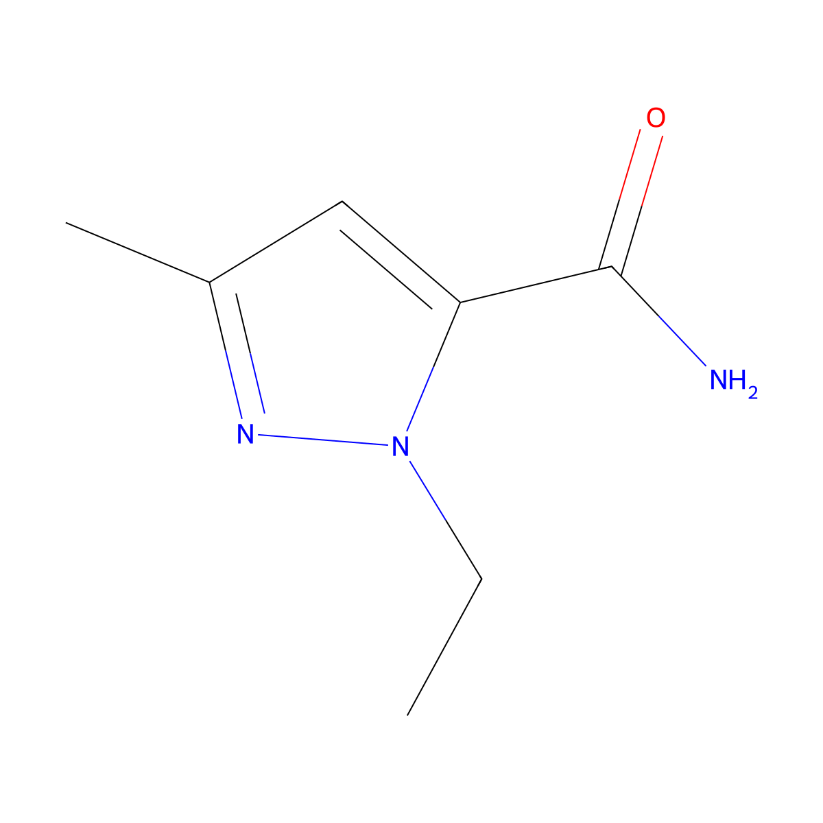 1-Ethyl-3-methyl-1H-pyrazole-5-carboxamide molecular structure, CAS 262607-84-1
