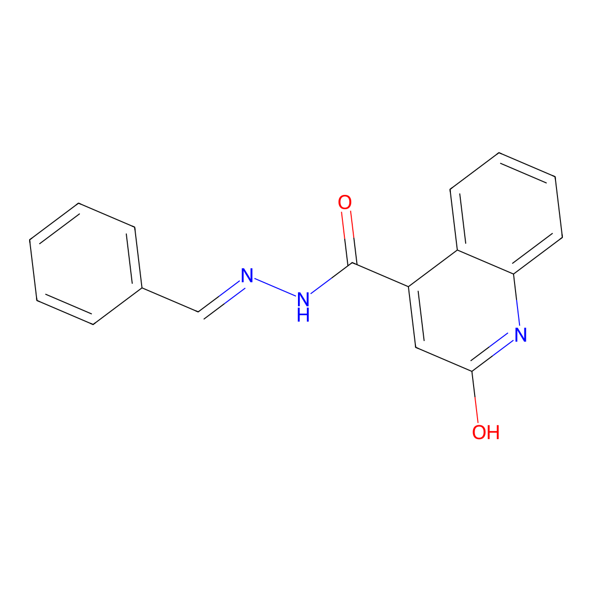 1,2-Dihydro-2-oxo-4-quinolinecarboxylic acid 2-(phenylmethylene)hydrazide molecular structure, CAS 2627-31-8