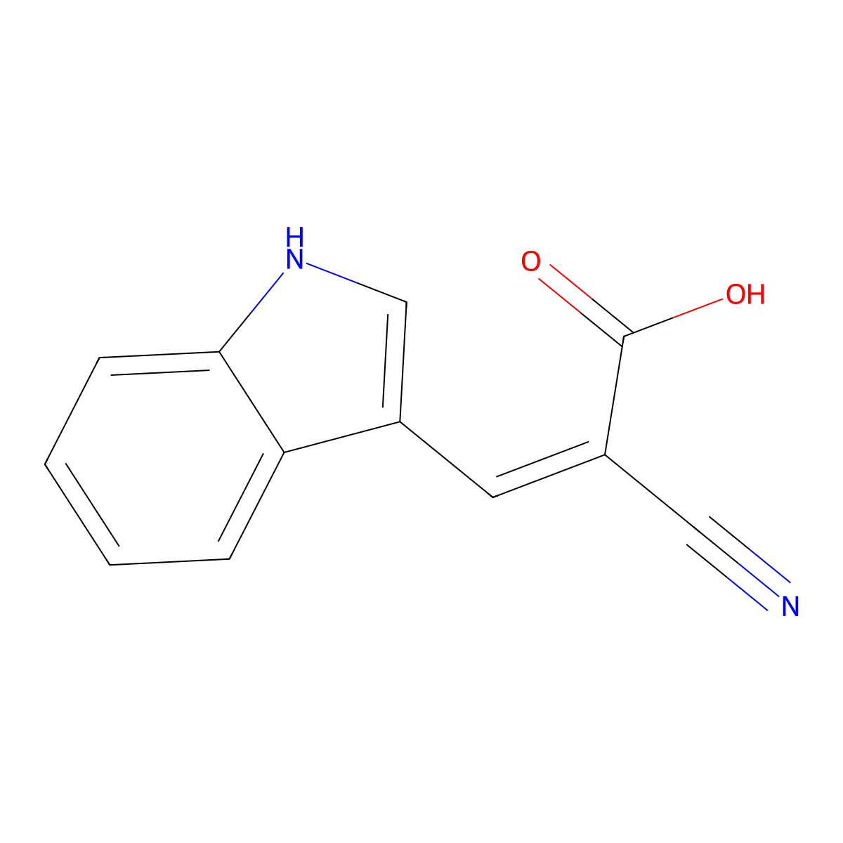 2-Cyano-3-(1H-indol-3-yl)prop-2-enoic acid molecular structure, CAS 26272-42-4
