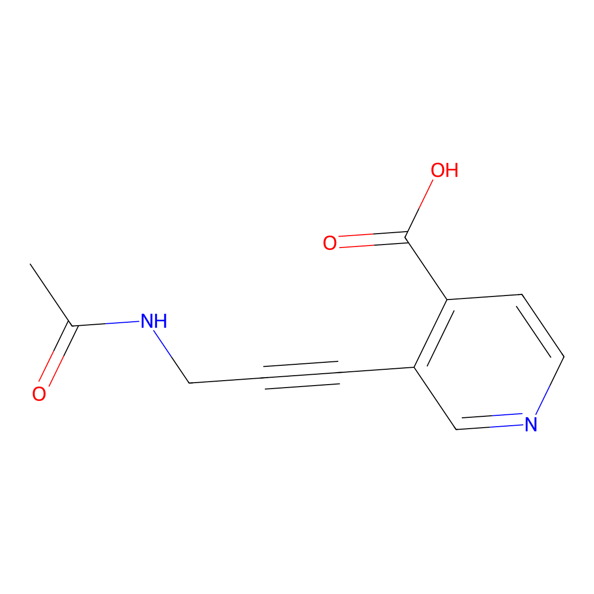 3-(3-Acetamidoprop-1-yn-1-yl)pyridine-4-carboxylic acid molecular structure, CAS 2627787-24-8