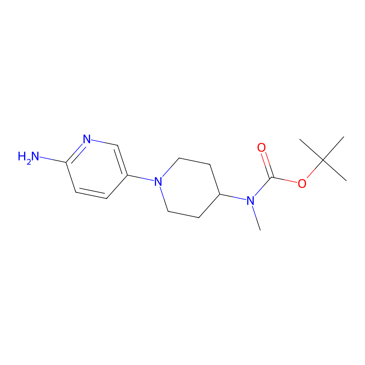 Tert-butyl (1-(6-aminopyridin-3-yl)piperidin-4-yl)(methyl)carbamate molecular structure, CAS 2628350-47-8