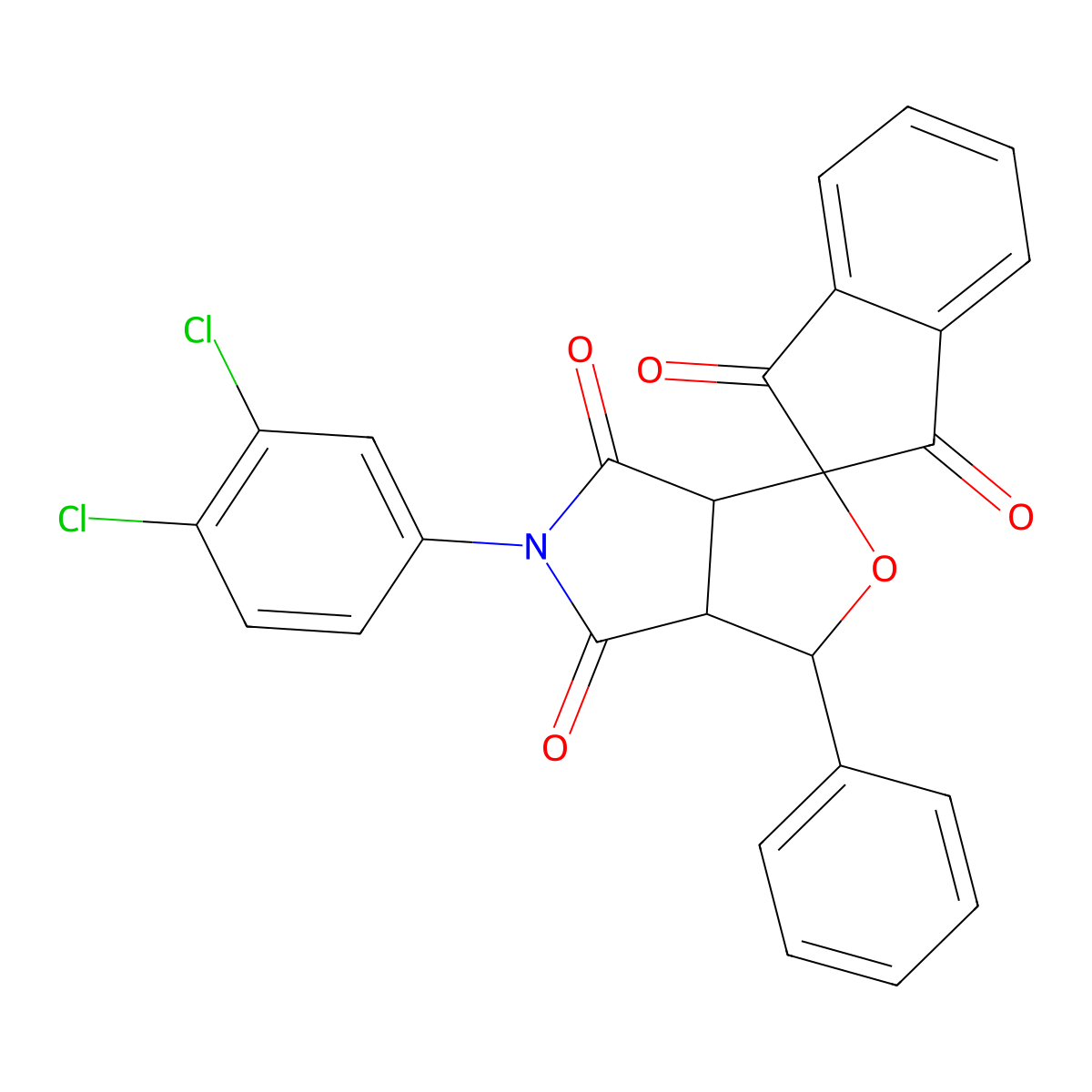 (3R,3aR,6aS)-5-(3,4-Dichlorophenyl)-3-phenyl-3,3a-dihydrospiro[furo[3,4-c]pyrrole-1,2'-indene]-1',3',4,6(5H,6aH)-tetraone molecular structure, CAS 262847-99-4