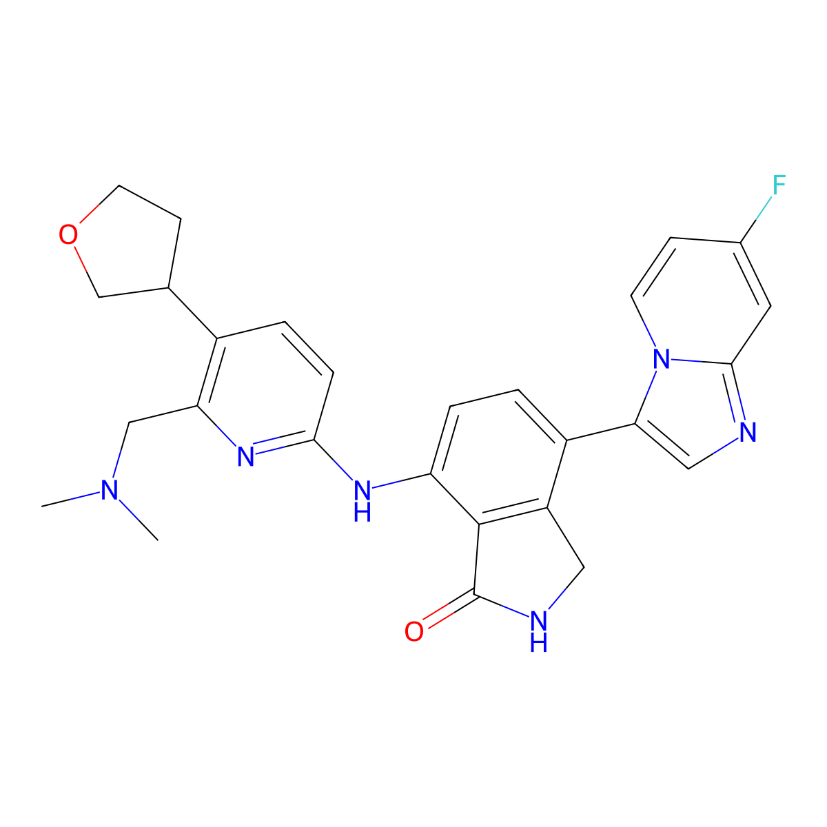 (S)-7-((6-((Dimethylamino)methyl)-5-(tetrahydrofuran-3-YL)pyridin-2-YL)amino)-4-(7-fluoroimidazo[1,2-A]pyridin-3-YL)isoindolin-1-one molecular structure, CAS 2628486-22-4