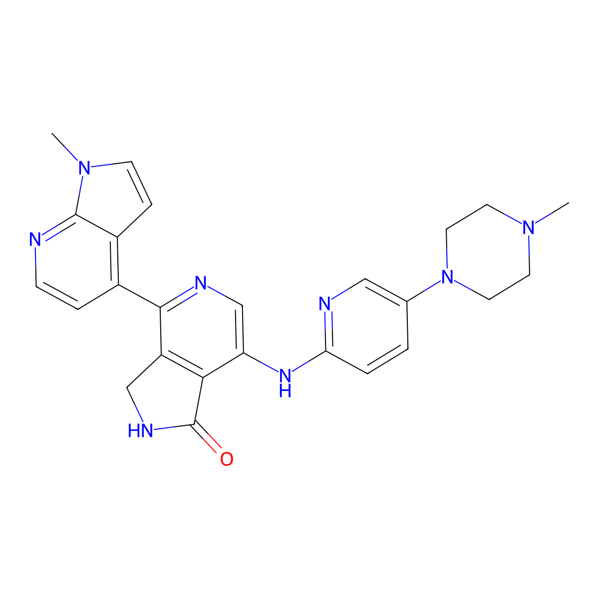 4-(1-methyl-1H-pyrrolo[2,3-b]pyridin-4-yl)-7-((5-(4-methylpiperazin-1-yl)pyridin-2-yl)amino)-2,3-dihydro-1H-pyrrolo[3,4-c]pyridin-1-one molecular structure, CAS 2628503-51-3