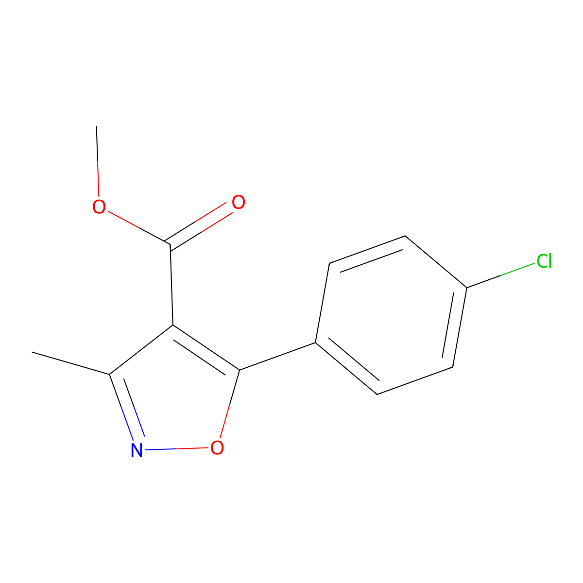 5-(4-Chloro-phenyl)-3-methyl-isoxazole-4-carboxylic acid methyl ester molecular structure, CAS 262855-27-6