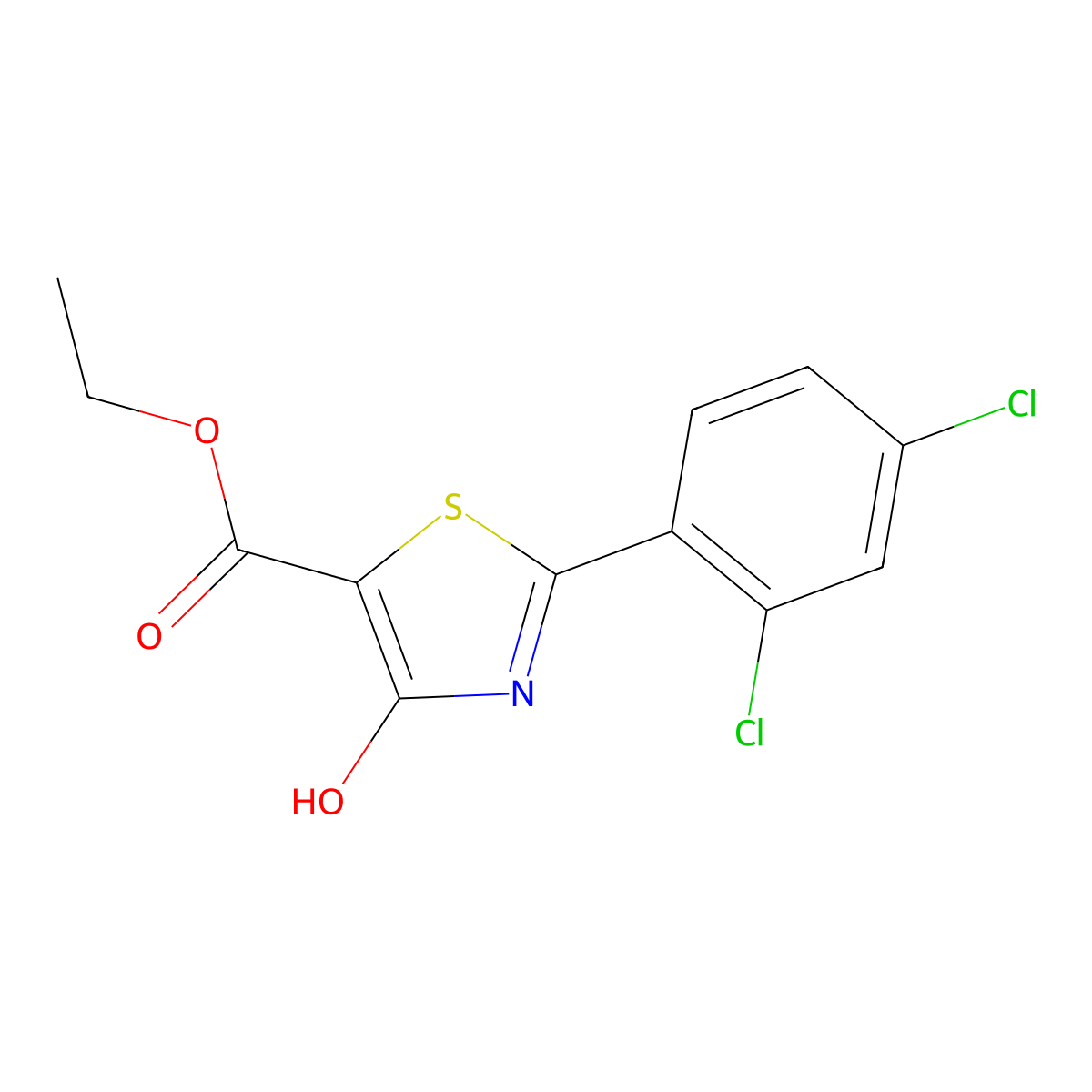 Ethyl 2-(2,4-dichlorophenyl)-4-hydroxythiazole-5-carboxylate molecular structure, CAS 262856-01-9