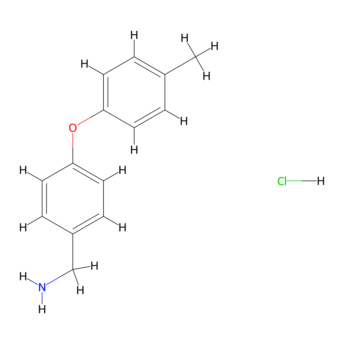 1-(4-(4-Methylphenoxy)phenyl)methanamine--hydrogen chloride (1/1) molecular structure, CAS 262862-66-8