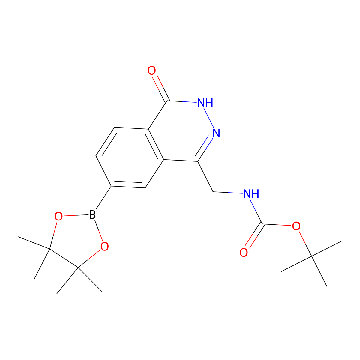 Tert-butyl ((4-oxo-7-(4,4,5,5-tetramethyl-1,3,2-dioxaborolan-2-YL)-3,4-dihydrophthalazin-1-YL)methyl)carbamate molecular structure, CAS 2629316-13-6