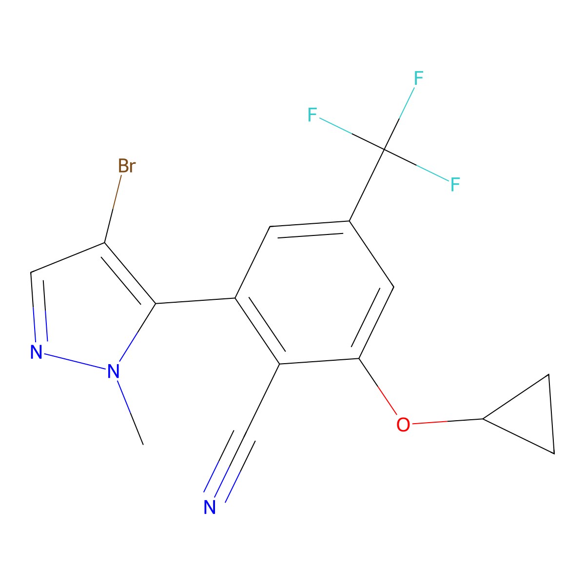 2-(4-Bromo-1-methyl-1H-pyrazol-5-yl)-6-cyclopropoxy-4-(trifluoromethyl)benzonitrile molecular structure, CAS 2629317-41-3