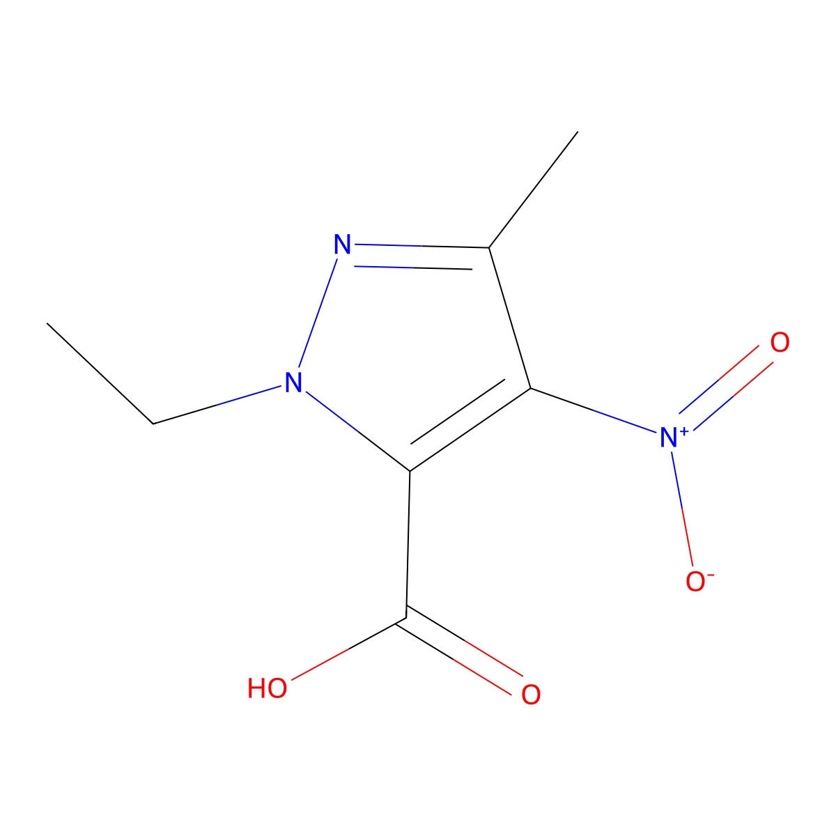 1-Ethyl-3-methyl-4-nitro-1H-pyrazole-5-carboxylic acid molecular structure, CAS 26308-39-4