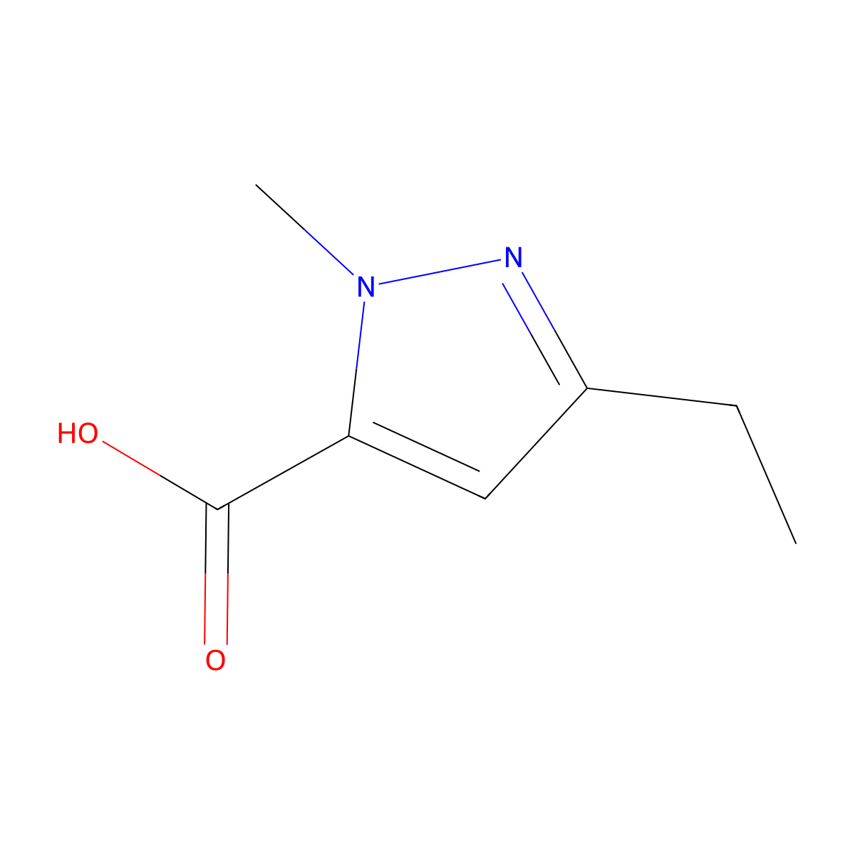3-ethyl-1-methyl-1H-pyrazole-5-carboxylic acid molecular structure, CAS 26308-42-9