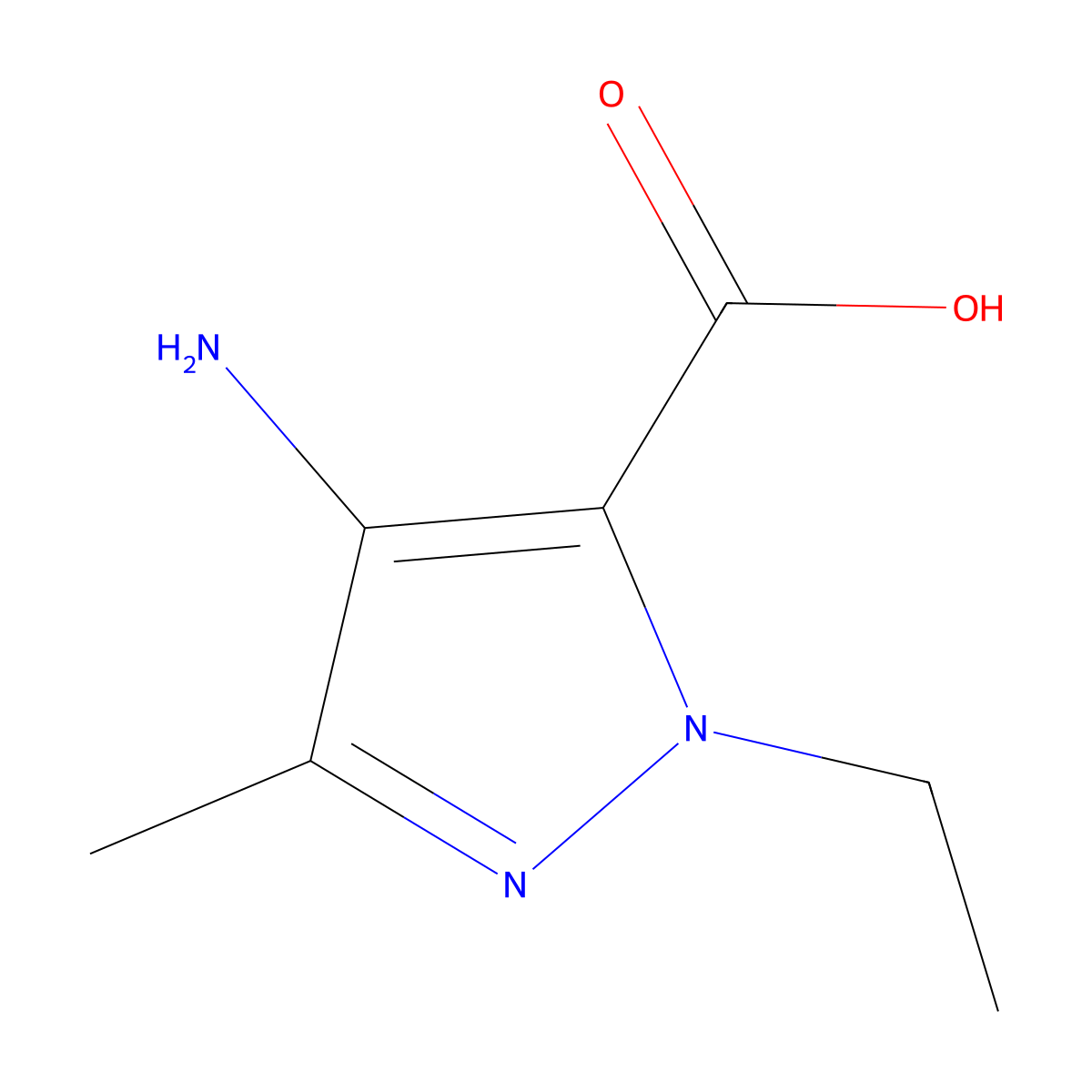 4-amino-1-ethyl-3-methyl-1H-pyrazole-5-carboxylic acid molecular structure, CAS 26308-45-2