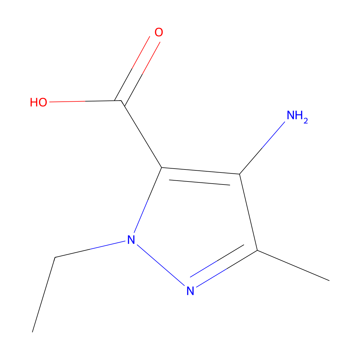 4-amino-1-ethyl-3-methyl-1H-pyrazole-5-carboxylic acid molecular structure, CAS 26308-45-2