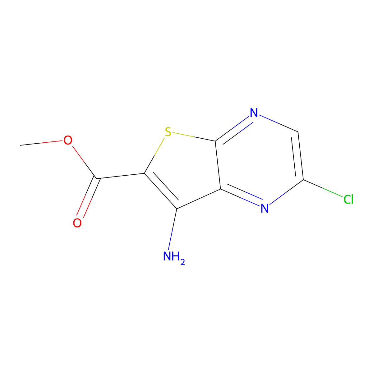 Methyl 7-amino-2-chlorothieno[2,3-b]pyrazine-6-carboxylate molecular structure, CAS 263143-71-1