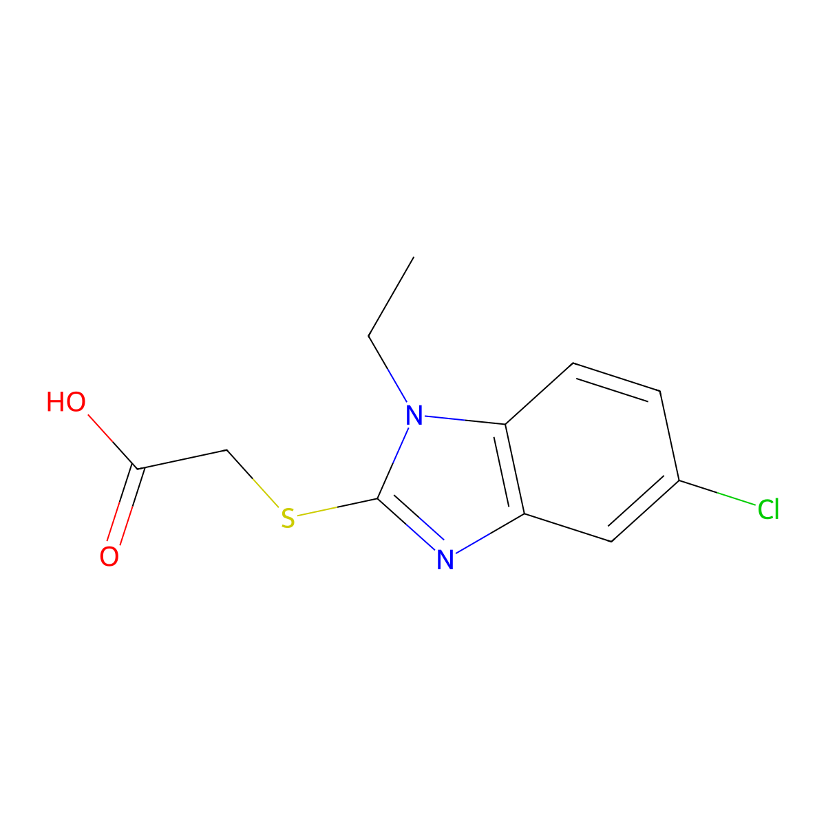 2-((5-Chloro-1-ethyl-1H-benzo[d]imidazol-2-yl)thio)acetic acid molecular structure, CAS 263147-92-8