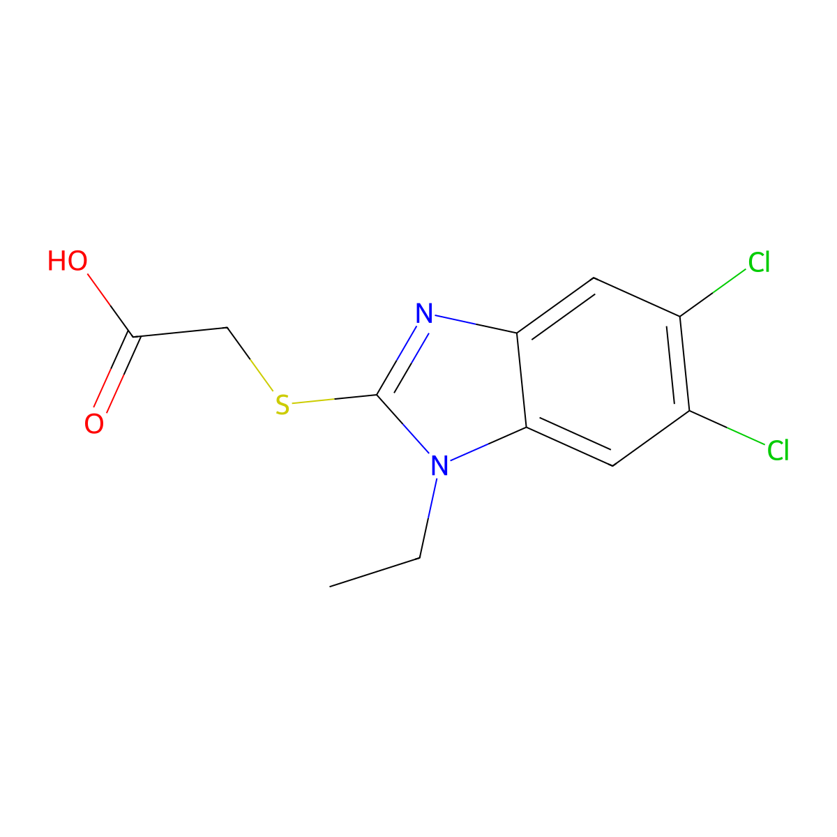 2-(5,6-Dichloro-1-ethylbenzimidazol-2-yl)sulfanylacetic acid molecular structure, CAS 263148-00-1