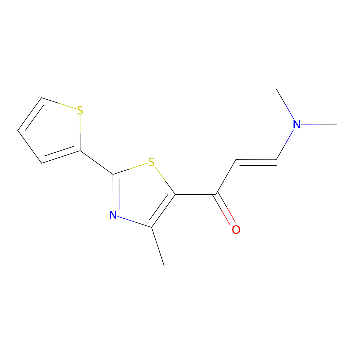 (2E)-3-(dimethylamino)-1-[4-methyl-2-(thiophen-2-yl)-1,3-thiazol-5-yl]prop-2-en-1-one molecular structure, CAS 263148-02-3