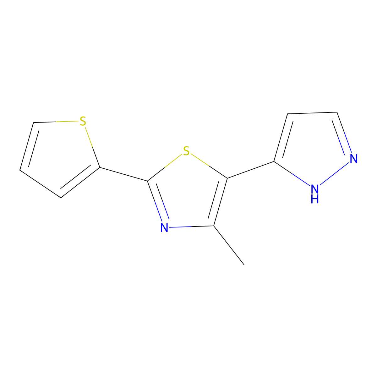 4-methyl-5-(1H-pyrazol-5-yl)-2-(thiophen-2-yl)-1,3-thiazole molecular structure, CAS 263148-06-7