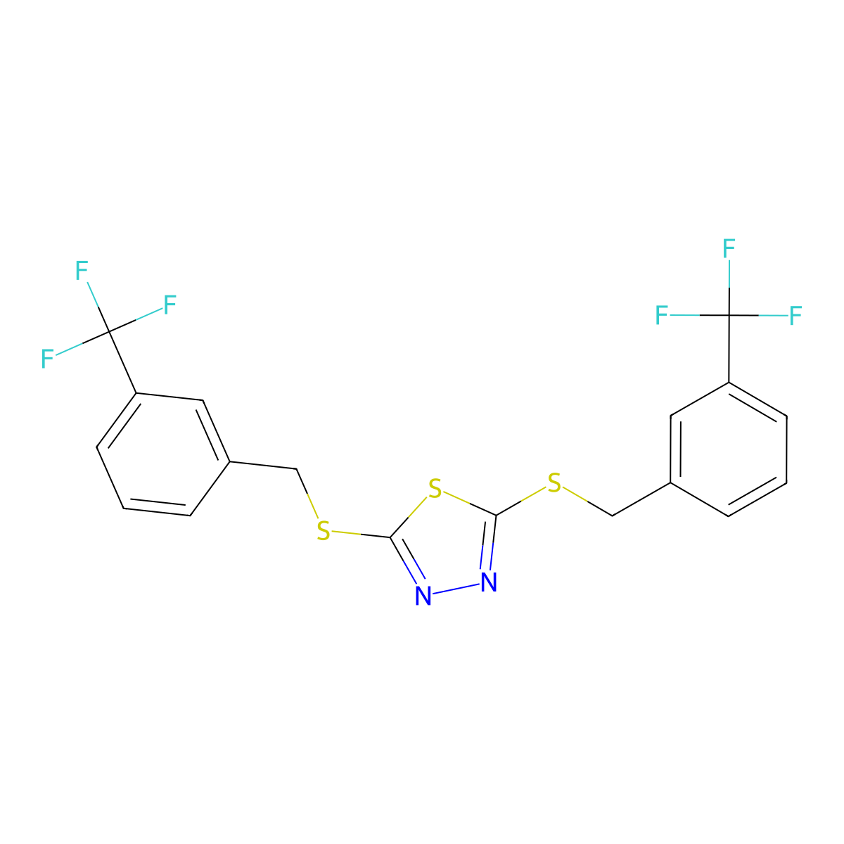 2,5-Bis{[3-(trifluoromethyl)benzyl]sulfanyl}-1,3,4-thiadiazole molecular structure, CAS 263148-17-0