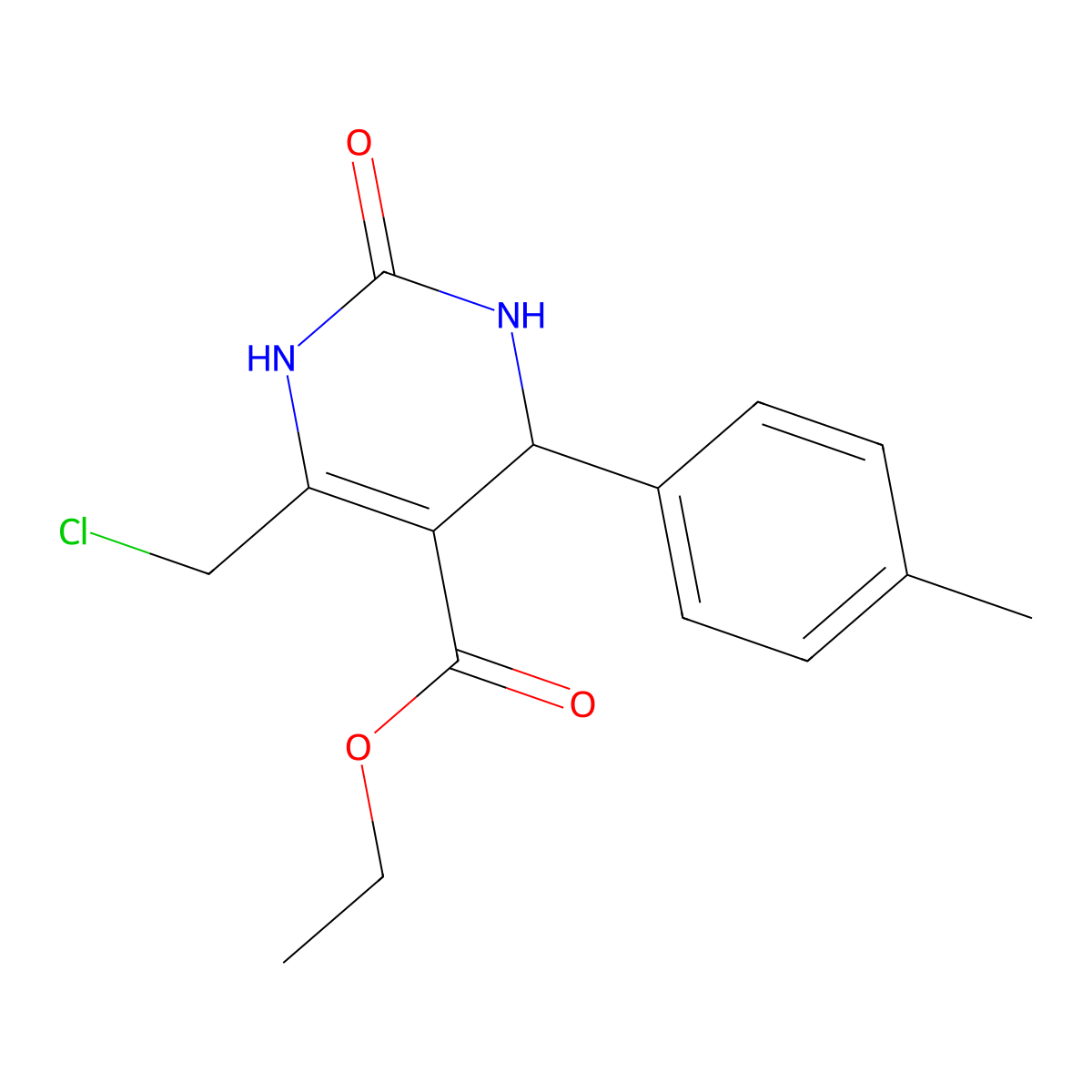Ethyl 6-(chloromethyl)-4-(4-methylphenyl)-2-oxo-1,2,3,4-tetrahydropyrimidine-5-carboxylate molecular structure, CAS 263157-07-9
